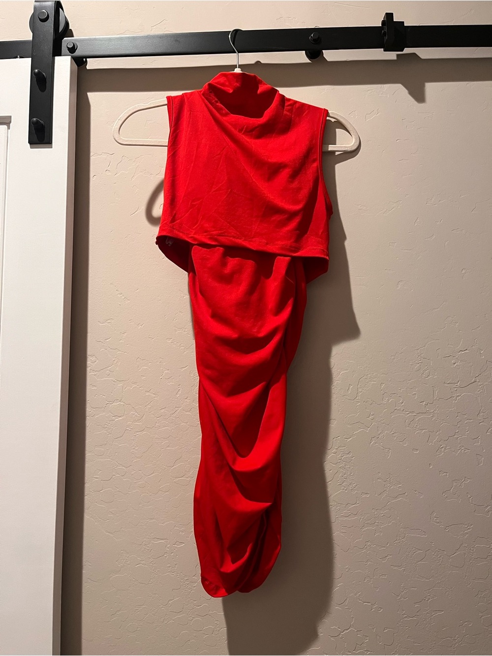 Red Draped Sleeveless Bodycon Dress - Women